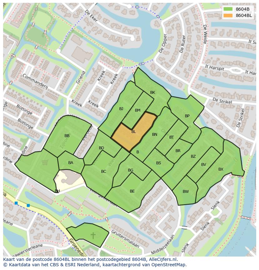Afbeelding van het postcodegebied 8604 BL op de kaart.