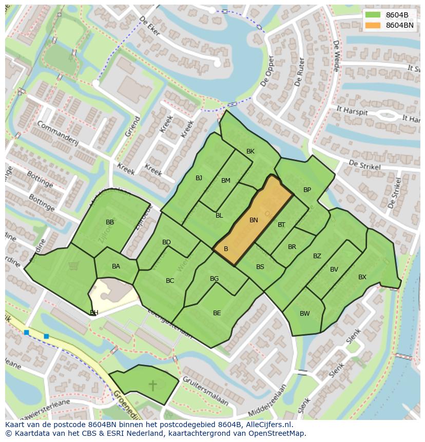 Afbeelding van het postcodegebied 8604 BN op de kaart.