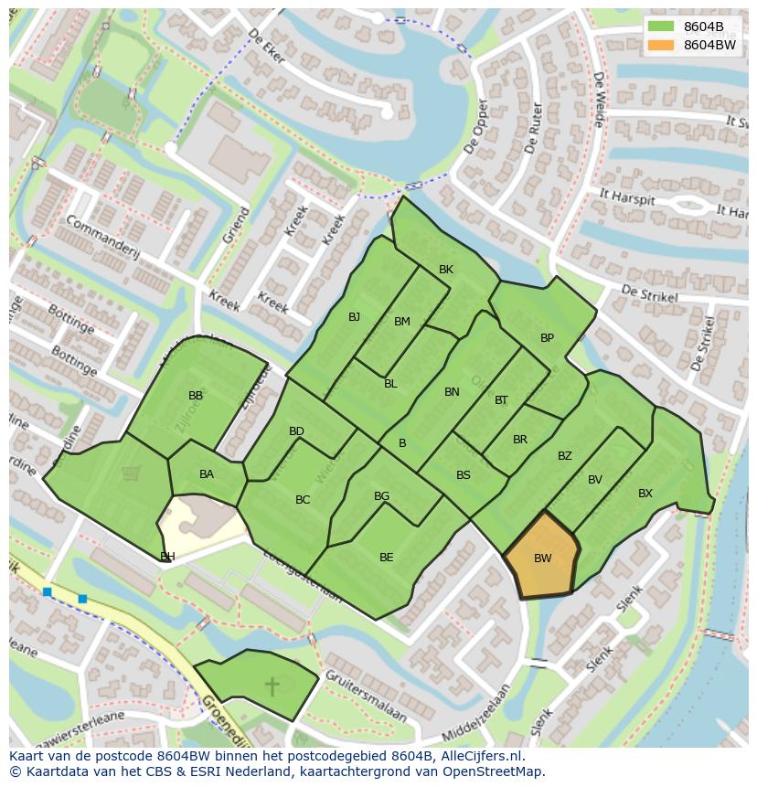 Afbeelding van het postcodegebied 8604 BW op de kaart.