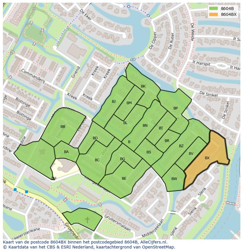 Afbeelding van het postcodegebied 8604 BX op de kaart.