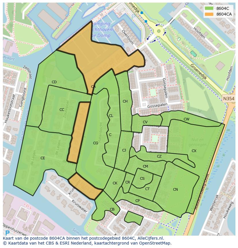 Afbeelding van het postcodegebied 8604 CA op de kaart.