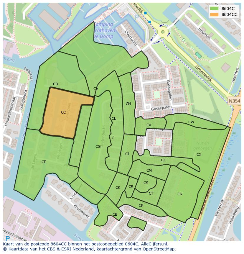 Afbeelding van het postcodegebied 8604 CC op de kaart.