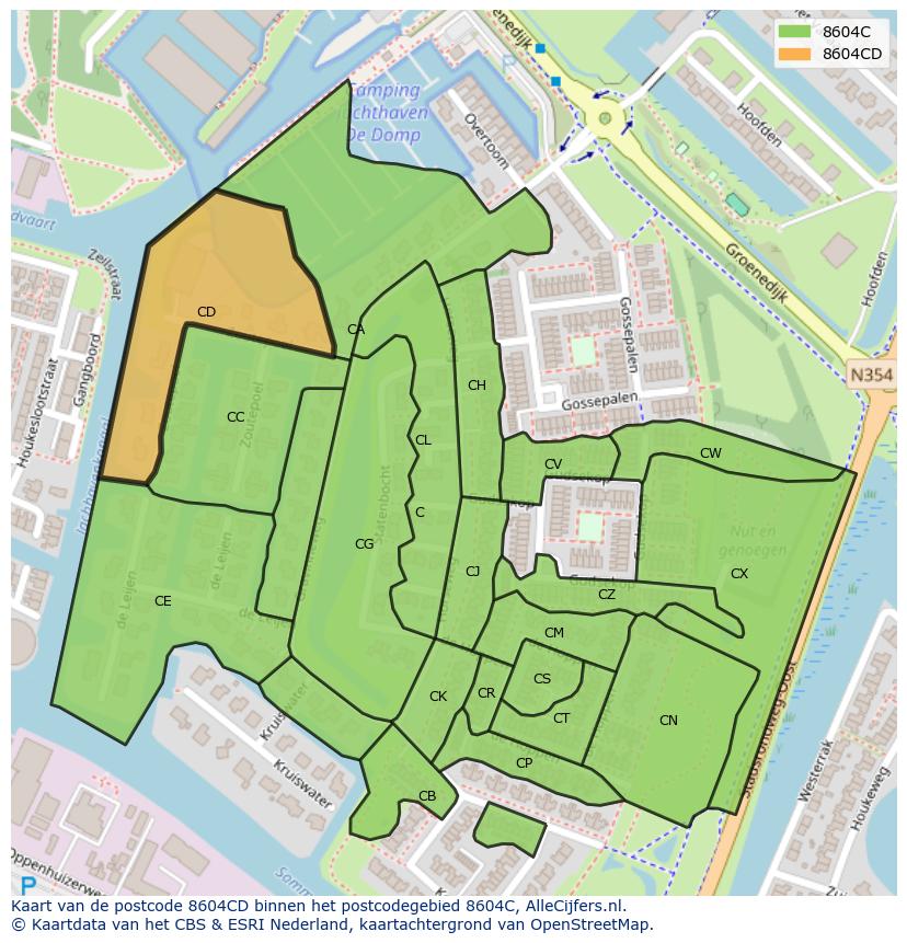 Afbeelding van het postcodegebied 8604 CD op de kaart.