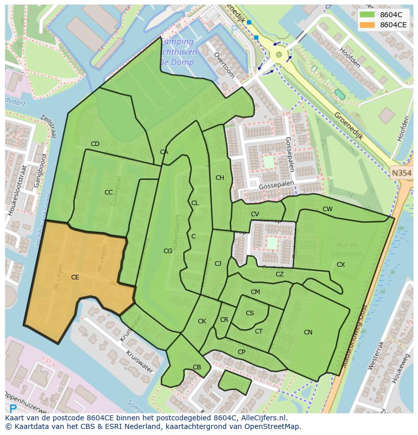 Afbeelding van het postcodegebied 8604 CE op de kaart.