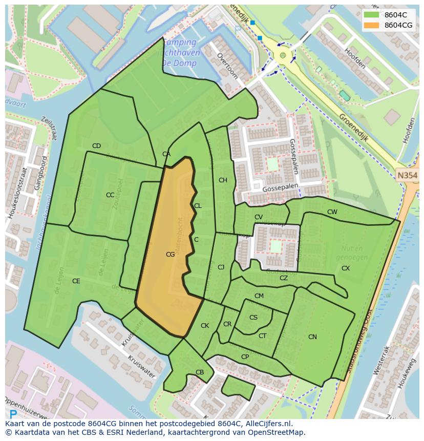 Afbeelding van het postcodegebied 8604 CG op de kaart.