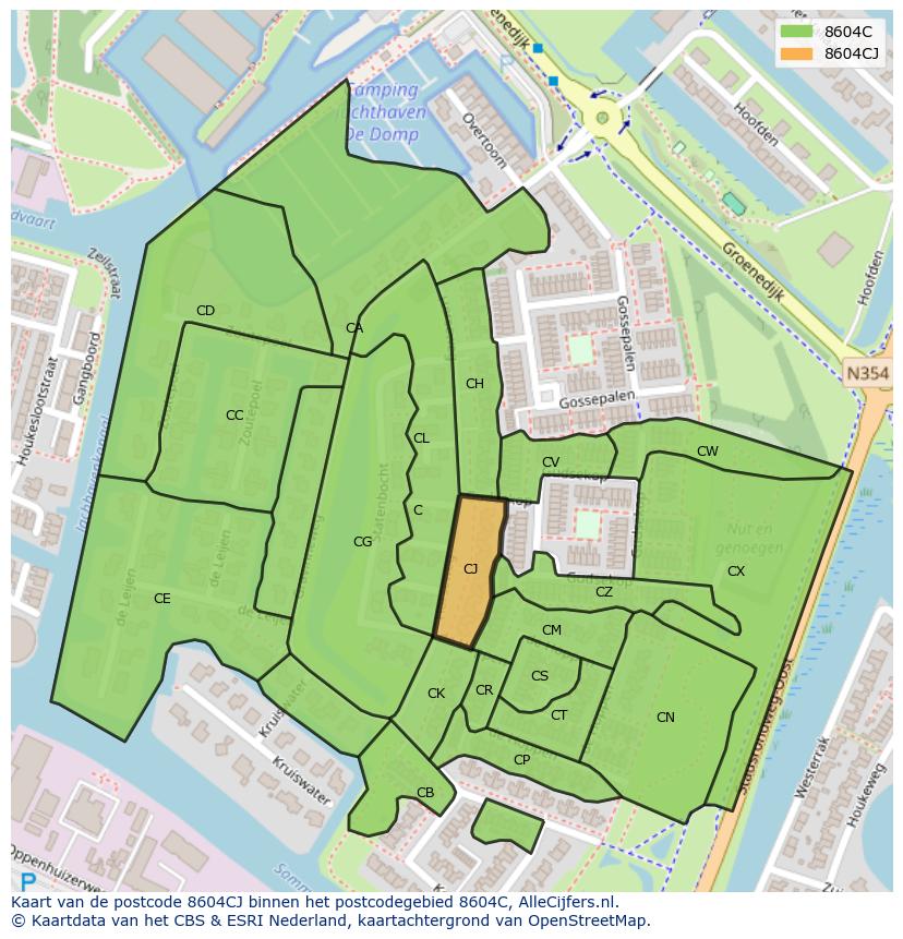 Afbeelding van het postcodegebied 8604 CJ op de kaart.