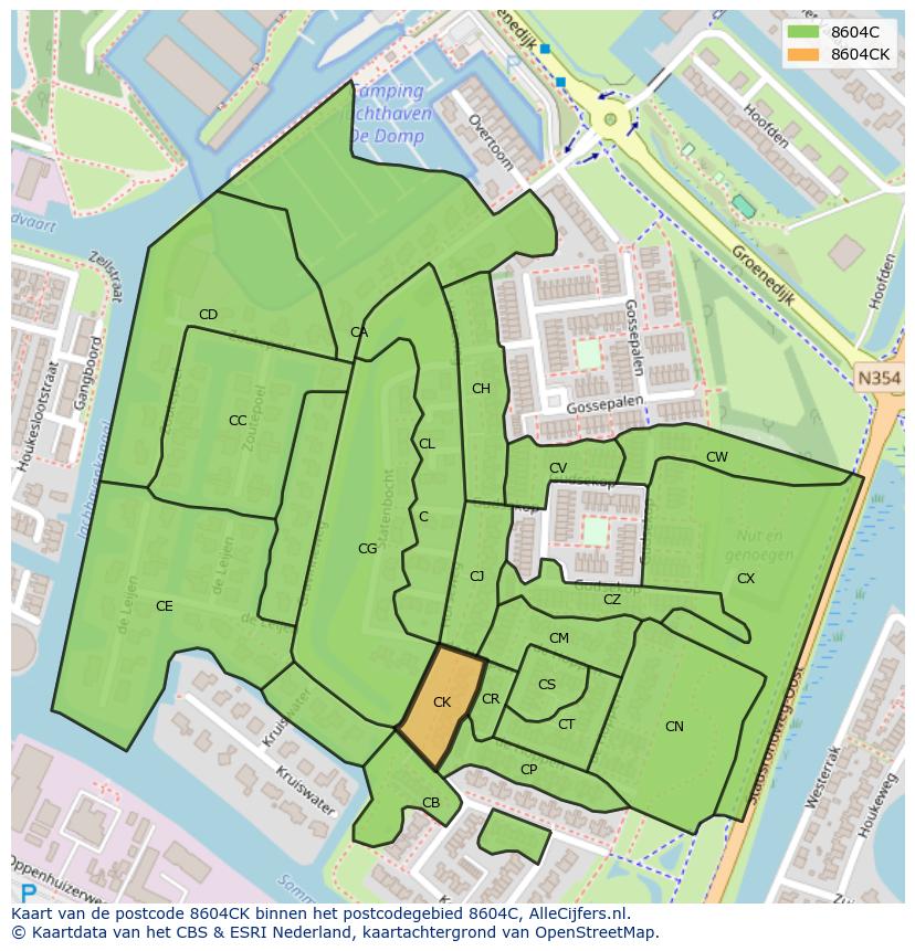 Afbeelding van het postcodegebied 8604 CK op de kaart.