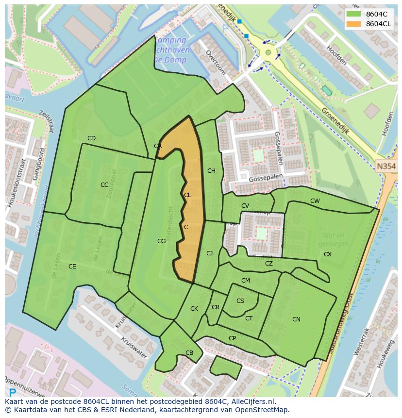 Afbeelding van het postcodegebied 8604 CL op de kaart.