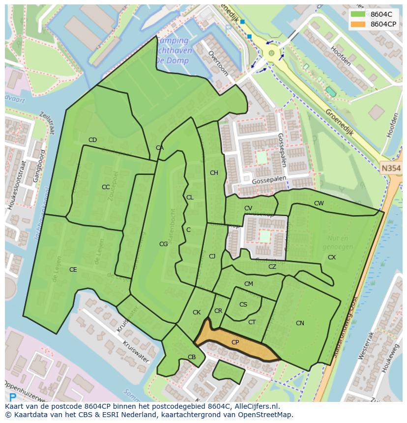 Afbeelding van het postcodegebied 8604 CP op de kaart.
