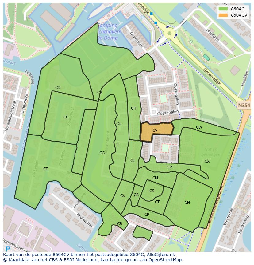 Afbeelding van het postcodegebied 8604 CV op de kaart.