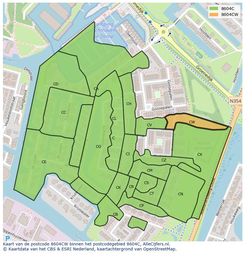 Afbeelding van het postcodegebied 8604 CW op de kaart.
