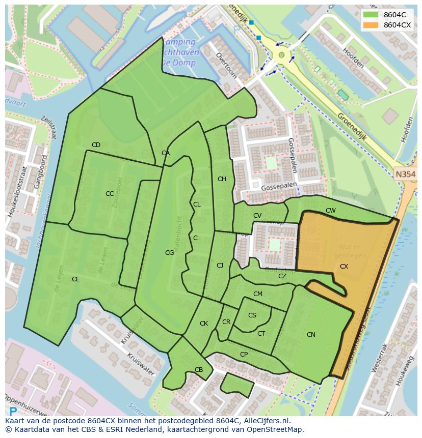 Afbeelding van het postcodegebied 8604 CX op de kaart.