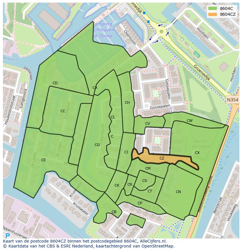 Afbeelding van het postcodegebied 8604 CZ op de kaart.