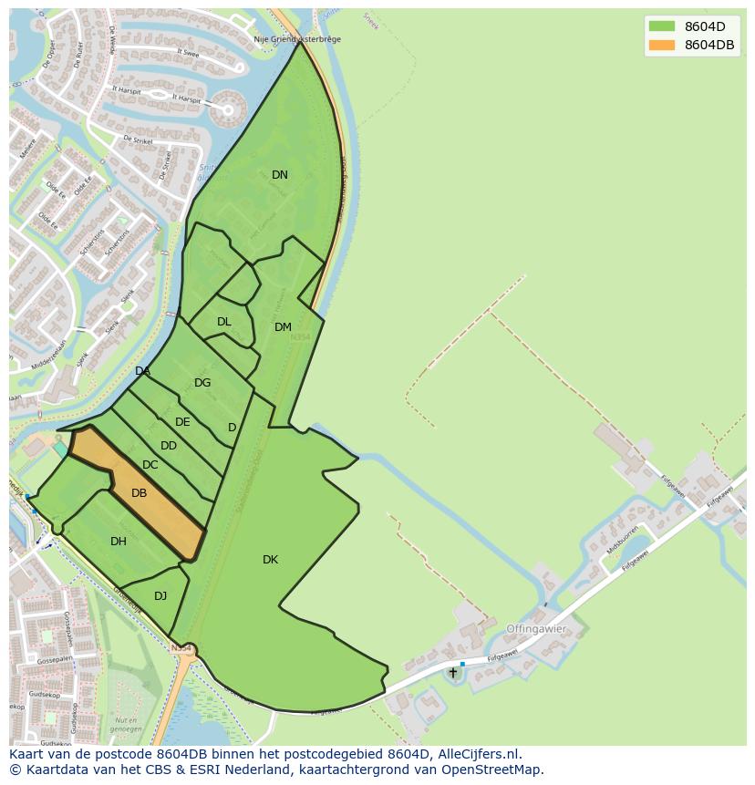 Afbeelding van het postcodegebied 8604 DB op de kaart.