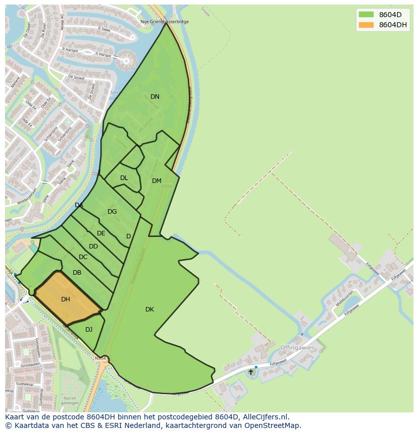 Afbeelding van het postcodegebied 8604 DH op de kaart.