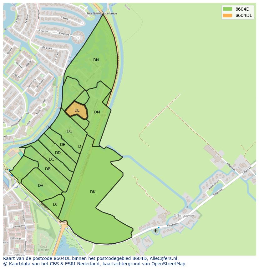 Afbeelding van het postcodegebied 8604 DL op de kaart.