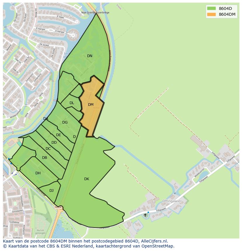Afbeelding van het postcodegebied 8604 DM op de kaart.
