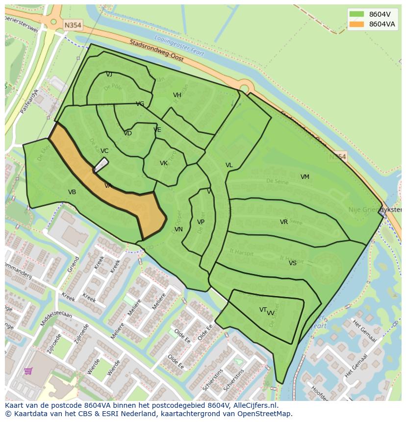Afbeelding van het postcodegebied 8604 VA op de kaart.
