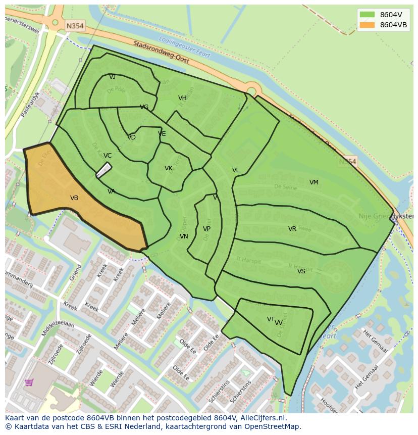 Afbeelding van het postcodegebied 8604 VB op de kaart.