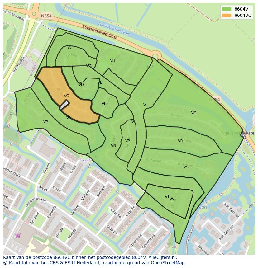 Afbeelding van het postcodegebied 8604 VC op de kaart.