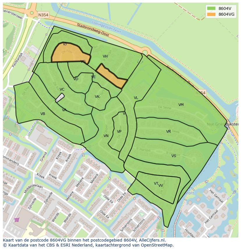 Afbeelding van het postcodegebied 8604 VG op de kaart.