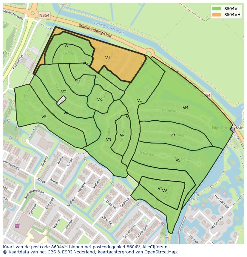 Afbeelding van het postcodegebied 8604 VH op de kaart.