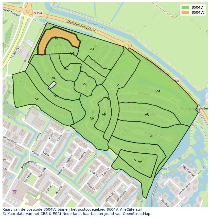Afbeelding van het postcodegebied 8604 VJ op de kaart.