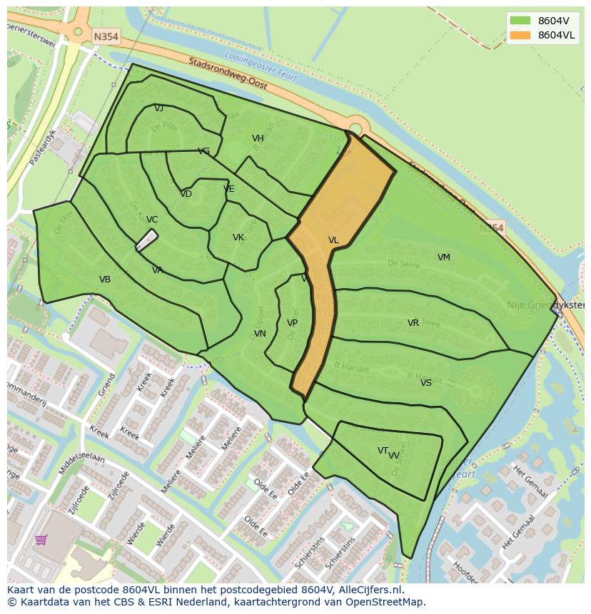 Afbeelding van het postcodegebied 8604 VL op de kaart.