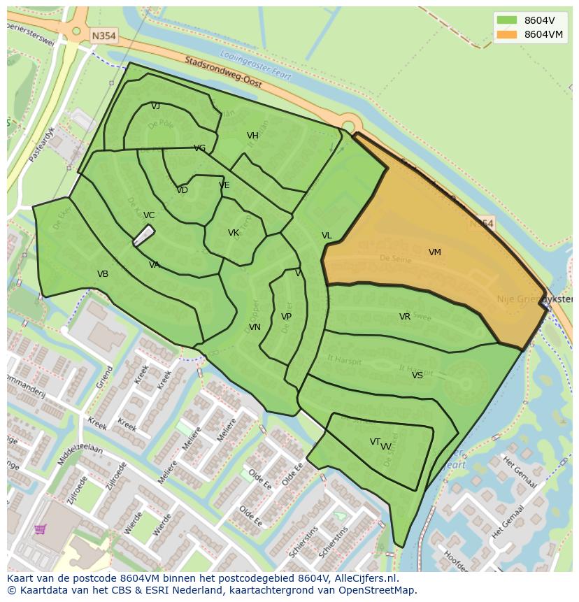 Afbeelding van het postcodegebied 8604 VM op de kaart.