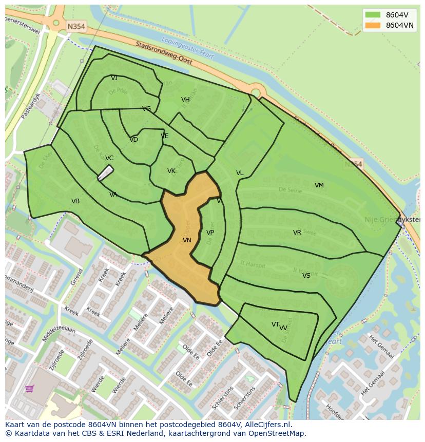 Afbeelding van het postcodegebied 8604 VN op de kaart.