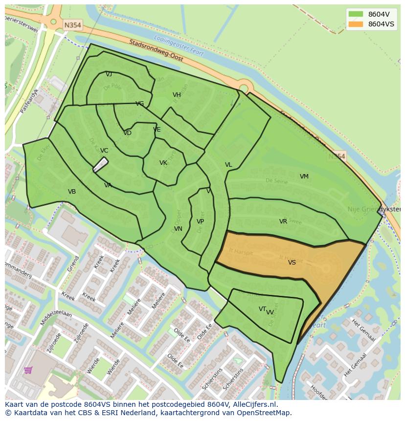 Afbeelding van het postcodegebied 8604 VS op de kaart.
