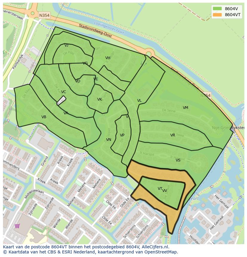 Afbeelding van het postcodegebied 8604 VT op de kaart.