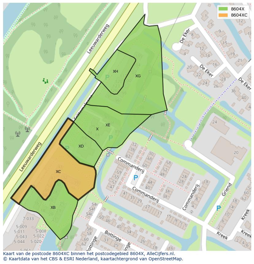 Afbeelding van het postcodegebied 8604 XC op de kaart.