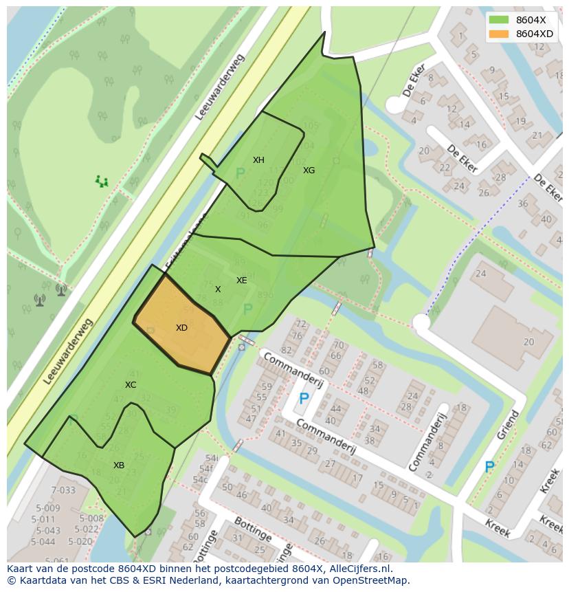 Afbeelding van het postcodegebied 8604 XD op de kaart.