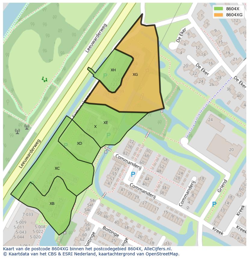 Afbeelding van het postcodegebied 8604 XG op de kaart.