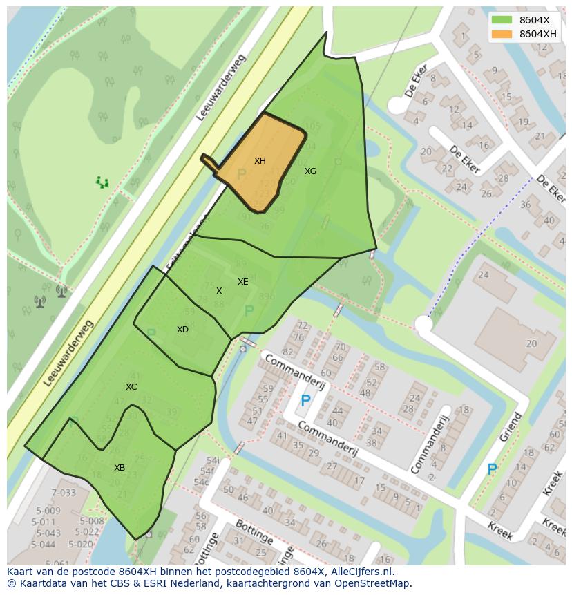 Afbeelding van het postcodegebied 8604 XH op de kaart.
