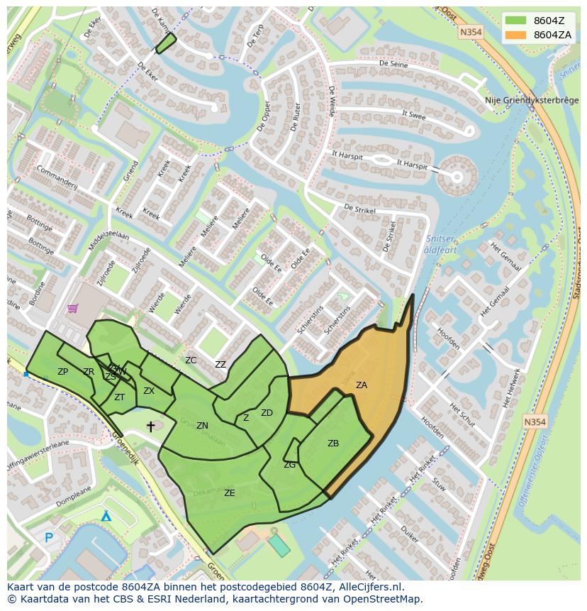 Afbeelding van het postcodegebied 8604 ZA op de kaart.