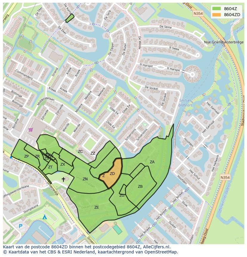 Afbeelding van het postcodegebied 8604 ZD op de kaart.