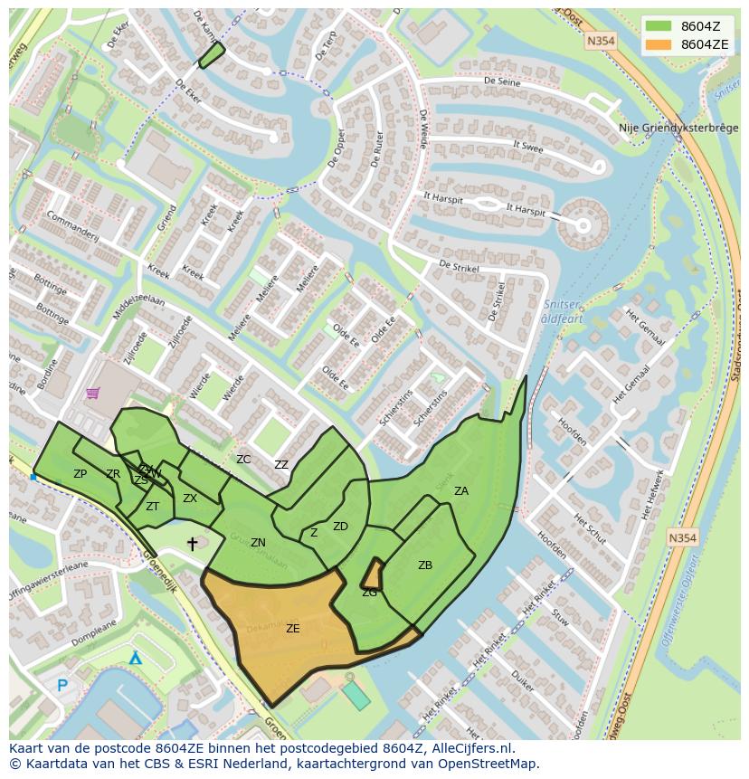 Afbeelding van het postcodegebied 8604 ZE op de kaart.