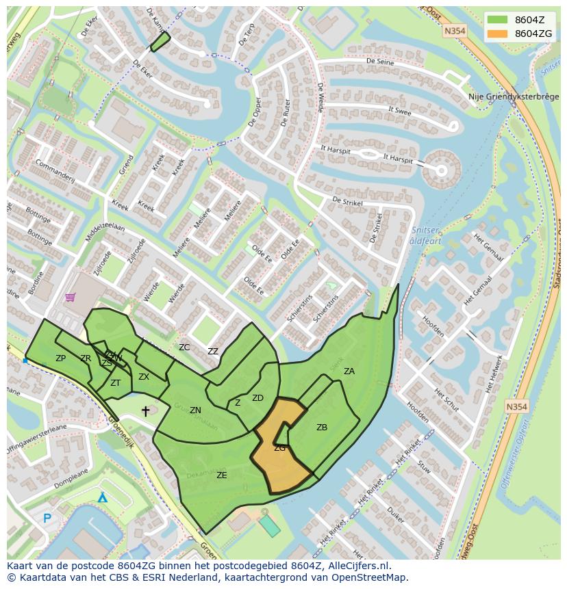 Afbeelding van het postcodegebied 8604 ZG op de kaart.