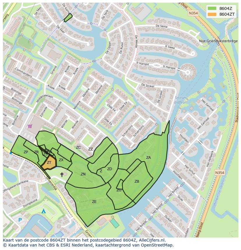 Afbeelding van het postcodegebied 8604 ZT op de kaart.