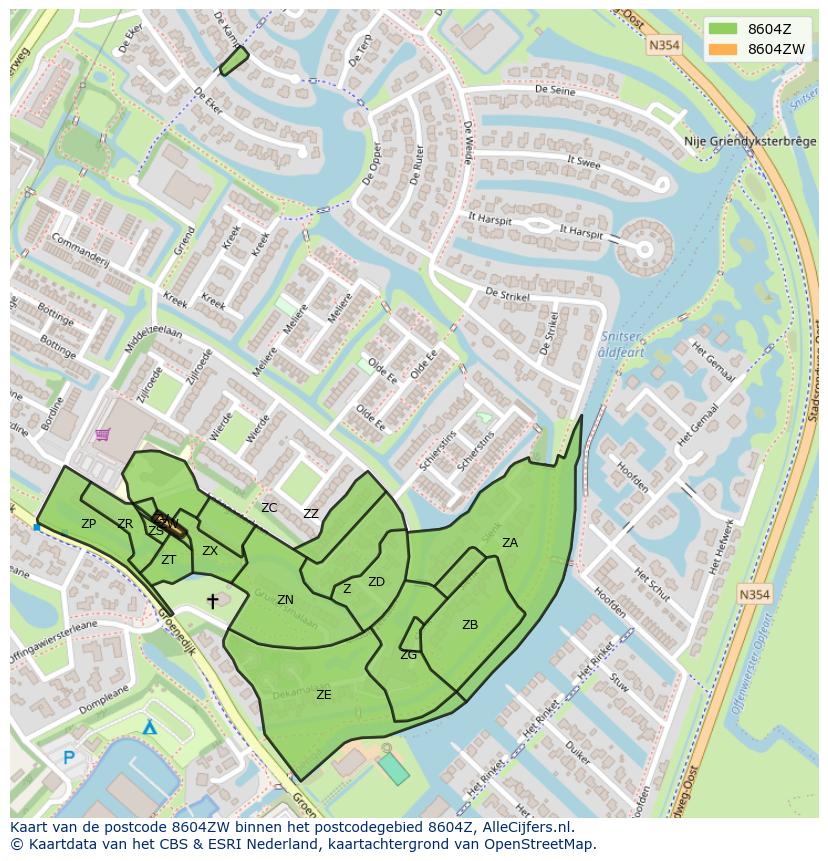Afbeelding van het postcodegebied 8604 ZW op de kaart.