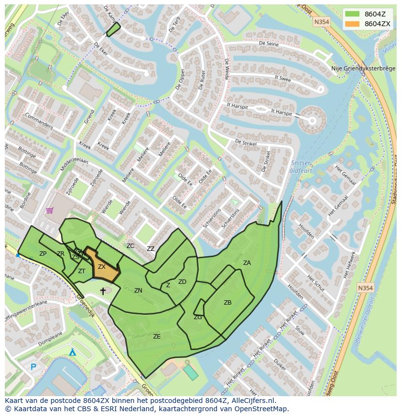 Afbeelding van het postcodegebied 8604 ZX op de kaart.