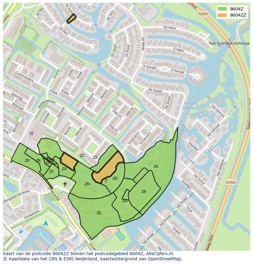 Afbeelding van het postcodegebied 8604 ZZ op de kaart.