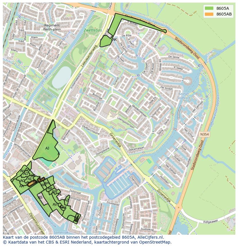 Afbeelding van het postcodegebied 8605 AB op de kaart.