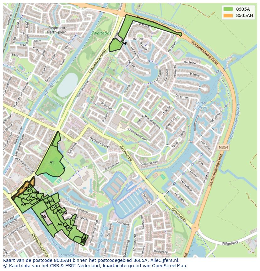 Afbeelding van het postcodegebied 8605 AH op de kaart.