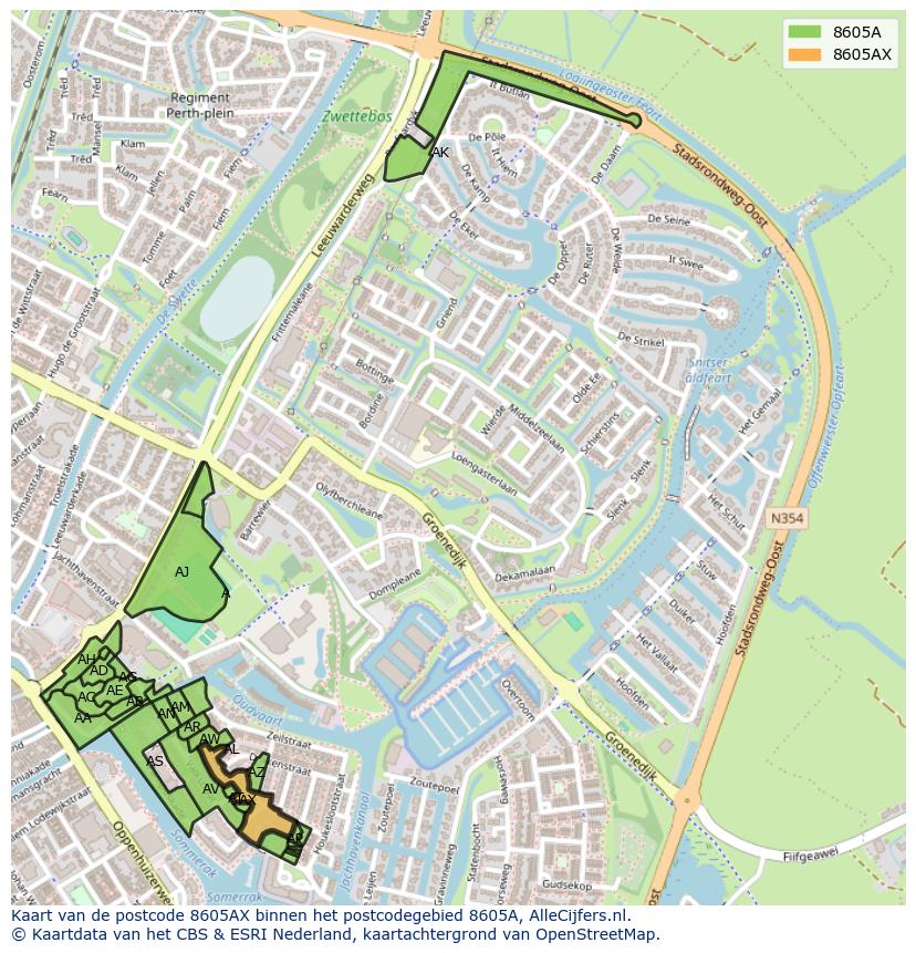 Afbeelding van het postcodegebied 8605 AX op de kaart.