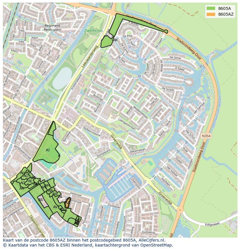 Afbeelding van het postcodegebied 8605 AZ op de kaart.