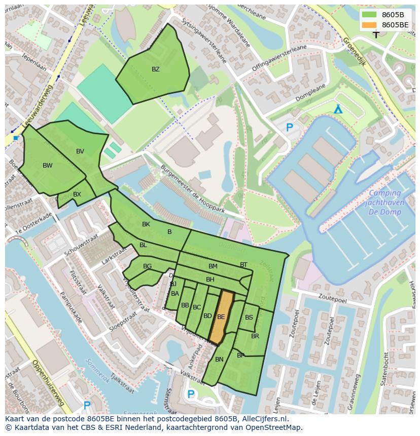Afbeelding van het postcodegebied 8605 BE op de kaart.
