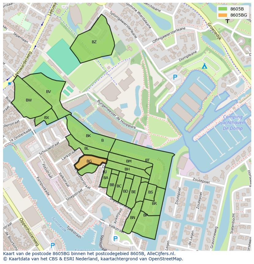 Afbeelding van het postcodegebied 8605 BG op de kaart.